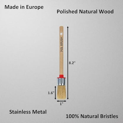 1 Inch Chalk & Wax Round Paint Brush - High European Quality - Natural Bristles - for Home, Wood, Walls, Art, Trim & Furniture - for Acrylic, Oil, Stain, Chalk, Wax & Latex Paints