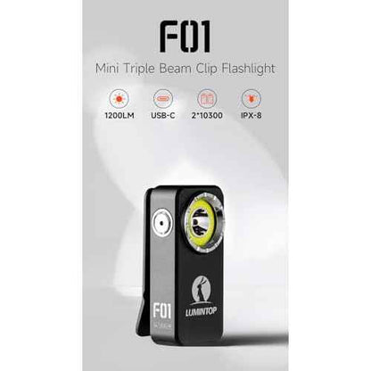 F01 Compact Triple Light Source Clip-on Flashlight, 1200 Lumens with Flood, Spot, and Red Light, USB-C Rechargeable, IPX8 Waterproof