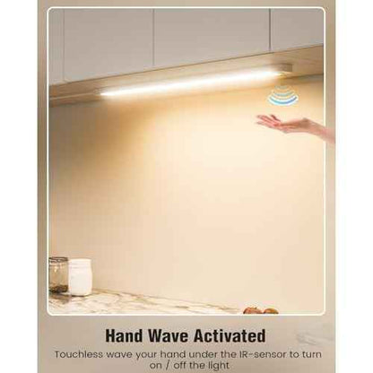 MYPLUS 2Pcs 24 Inch Under Cabinet Lights with Hand Wave, Under Counter Lighting 4000K Natural White,Dimmable,Plug and Play,LED Lights for Kitchen Cabinet, Cupboard, Closet, Desk