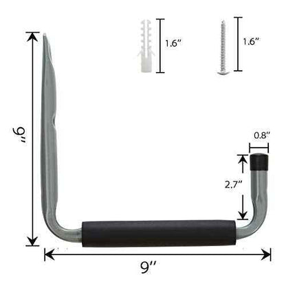 Ihomepark Garage Ladder Hooks Heavy Duty, 9" Wall Mounted Storage Hanger Utility Organizer for Bicycle, Canoe, Folding Chairs, Bike and Tools(6 Pack, Grey)