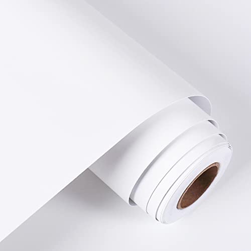 WESTICK Matte White Wallpaper Self Adhesive Solid White Contact Paper Removable Off Peel and Stick Wallpaper for Bedroom Living Room Walls Kitchen Cabinets Countertops 15.8" x 78"