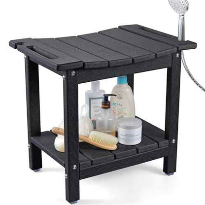 LyriFine Shower Bench - HDPE Waterproof Shower Bench for Inside Shower, 18.7" Shower Stool with Shower Head Holder, 350lbs Shower Seat with Storage Shelf, Shower Chair for Bathroom Indoor Outdoor Use