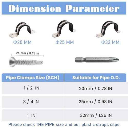 Pipe Clamps,304 Stainless & Rubber Cushioned Heavy Duty Conduit clips (SCH 1/2 in (¥Õ 22 MM) - 10 Pack)