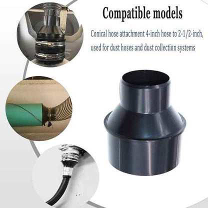 4 Inch Hose to 2-1/2 Inch Dust Collection Hose Cone Reducer Attachment for Dust Collection on Power Tool and Vacuum, Dust Collection Reducer Fitting with 2 Stainless Steel Hose Clamps