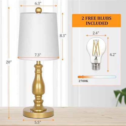 Dott Arts Cordless lamp Table Lamps Set of 2, Battery Powered Rechargeable lamp 3-Way Dimmable Modern Nightstand Lamp Sets Bedside Touch Desk Lamp for Bedroom Living Room, LED Bulbs Included(Gold)