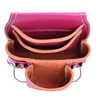 LAUTUS Oil Tanned Leather Tool Pouch Bag |Burgundy |Carpenter, Construction, Framers, Handyman | 10 Pockets, 2 Hammer Holders | 100% Leather