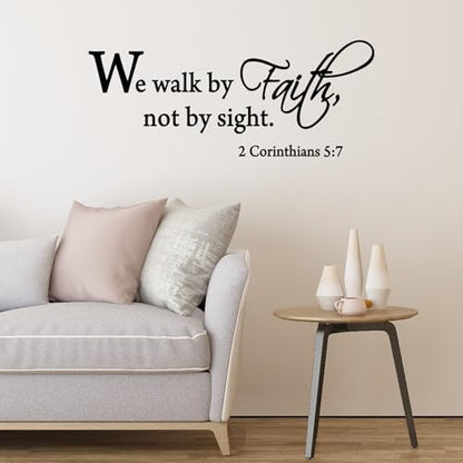 Bible Verse Wall Decals Wall Quotes Decor Stickers, Vinyl Scripture Biblical Phrase Living Room Home Art Decor Stickers We Walk by Faith Not by Sight 22"X9" for Living Room