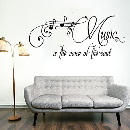 Music Wall Decal Sticker, Peel Stick Musical Instrument Note Nursery Classroom Decor, Home Studio Piano Guitar Violin Saxophone Decoration Kid Bedroom Playroom Art - Music is The Voice of Soul