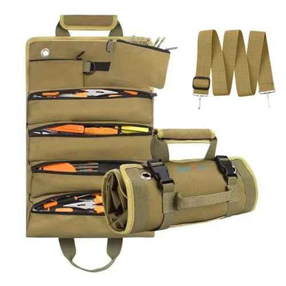 Tool Roll Up Bag, ZMyHeart Tool Organizer Bag,Tools Storage Box,11 Pouches,Grease Resistance,Tools Carrier Bag for Electrician,Mechanic,Plumber,Carpenter,Craftsman,Hobbyist,Gift for Men (Khaki)