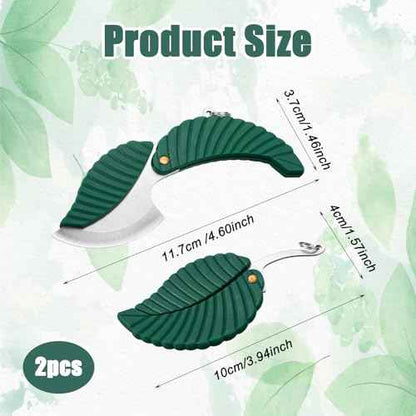 Multifunctional Pocket Knife Keychain, 2Pcs Green Leaf Key Chain for Women Men Compact Folding Utility Knife with Keychain Creative Gift for Outdoor Camping Daily Use