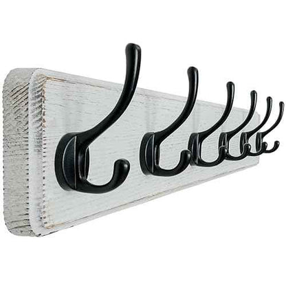 Dseap Coat Rack Wall: 24" Long, Patented, Heavy-Duty, 6-Double-Hooks Wooden Wall Mounted Coat Rack Coat Hanger Hook Rail for Winter Coats Hat Jacket Clothing, White & Black