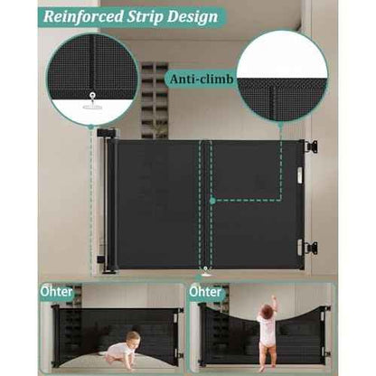 59 inch Retractable Baby Gates 34 inch Tall, Retractable Gate with Reinforced Strip Design to Prevent Crawling Through, 5 FT Retractable Dog Gate for Stairs, Doorways, Hallways, Indoor/Outdoor