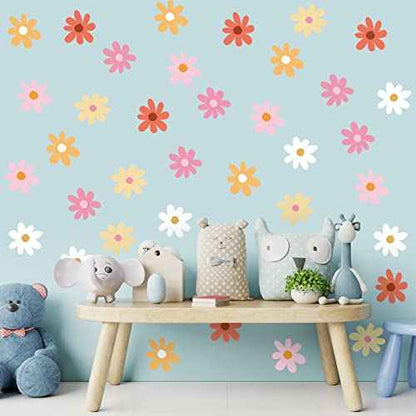 BBTO Daisy Wall Decal Flower Vinyl Wall Floral Decals Peel and Stick Daisy Stickers for Kids Nursery Art Bedroom Living Room(Pink, White, Orange)