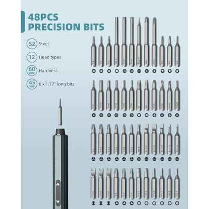 Mini Electric Screwdriver with Display, Precision Electric Screwdriver with 5 Torque Settings, 48pcs S2 Magnetic Bits, LED Light,Electric Screwdriver Cordless for Electronics Phone Camera Laptop Watch