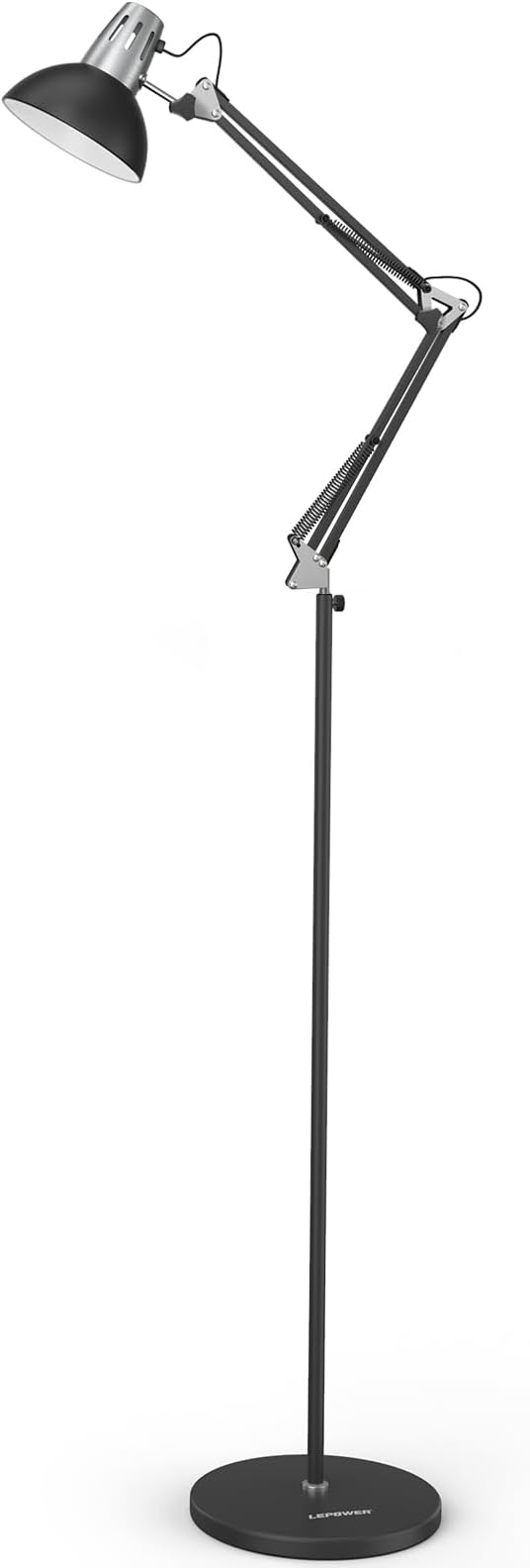 LEPOWER Floor Lamp, Swing Arm Floor Lamp, Industrial Tall Lamp with Heavy Metal Base, E26 Base Standing Reading Lamp, Modern Lamp for Home Office, Living Room, Bedroom Black