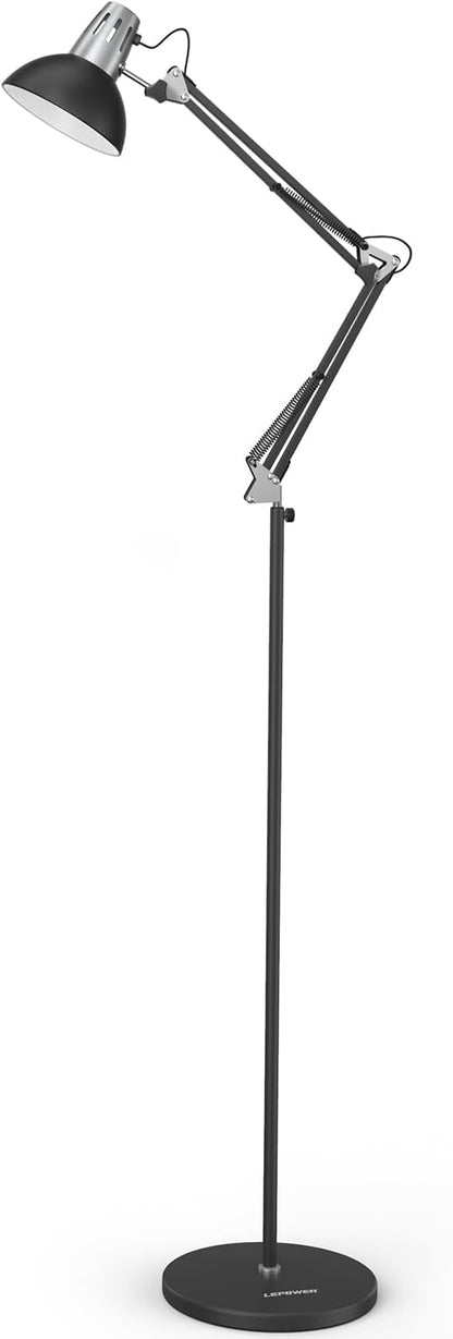 LEPOWER Floor Lamp, Swing Arm Floor Lamp, Industrial Tall Lamp with Heavy Metal Base, E26 Base Standing Reading Lamp, Modern Lamp for Home Office, Living Room, Bedroom Black