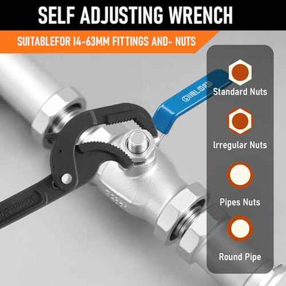 Pipe Wrench Set, 10¡± and 15¡± Self Adjusting Wrench 2-Piece Plumbing Tools for 0.55¡°-2.36¡±/14-60mm Standard Nuts, Irregular Nuts,Pipes Use