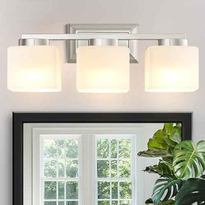 3-Light Bathroom Light Fixtures - Brushed Nickel Bathroom Vanity Lights with Glass Shade Modern Bathroom Lighting Fixtures Over Mirror - Wall Sconce Lamps for Bedroom,Living Room,Hallway