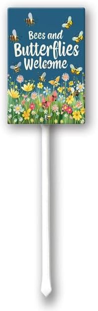 Uptell Bees Butterflies Welcome Here Yard Signs with Stakes Aluminum Sign for House/Front Door and Business Outdoor Decoration 7x8.8 Inch