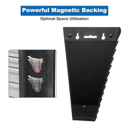 HARFINGTON 4pcs Magnetic Wrench Organizers, 12-Slot Each Wrench Holder, Wrench Rack Tray Storage For Tool Box, For Wrenches with Size SAE:1/4" - 15/16" Metric 6mm-24mm, Black,Green