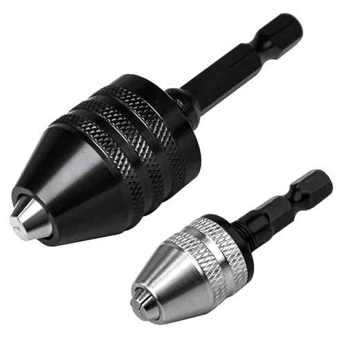2Pcs Keyless Drill Chuck Adapter Set, 1/4" Hex Shank Quick Change (0.3-8mm) ? Fits Impact Drill & Power Tools, Carbon Steel, for Milwaukee, DeWalt, Makita (2-Piece)