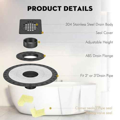 4¡± Drain Grate Kit - Compatible with Schluter Systems Kerdi Shower Drain - Shower Floor Drain Kit with Flange - SUS 304 Stainless Steel Grate & 2 Inch ABS Flange & CUPC Certification - Matte Black