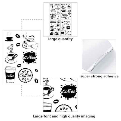 CREATCABIN Coffee Wall Decor Stickers Black Coffee Beans Cups Wall Decals Removable DIY Vinyl Art Sticker Decor Station Decorations Signs for Kitchen Shop Cafe Pub Office 22.8x15.8Inch