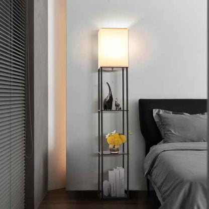 Floor Lamp with Shelves, with Modern Square Standing Lamp with Smart APP Control RGB Bulb, Corner Display Bookshelf Lamp for Living Room, Bedroom and Office (black-9RGB)