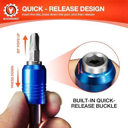 BLACKROBOT 3-Piece Magnetic Quick Change Impact Bit Holder, Drill Bit Extension for 1/4" Hex Drives, 2.5/4/6 Inch Length, Ideal for Screwdriver Bits, Nuts, Drills and Socket Driver Adapters
