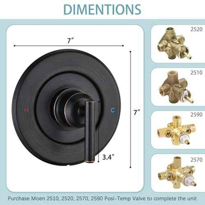 Replacement for MoenPosi-Temp Valve Only Shower Faucet Trim Kit (Valve& Catridge Not Inclued), Volume and Temperature Control Level Handle, Oil Rubbed Bronze