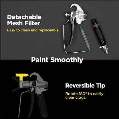 InoKraft Airless Paint Spray Gun High Pressure 3600 PSI with 515 Reversible Nozzle Tip for Exterior Paint/Primer, with Swivel Joint for Airless Paint Sprayers M1 & M3, Paint Sprayer Accessories