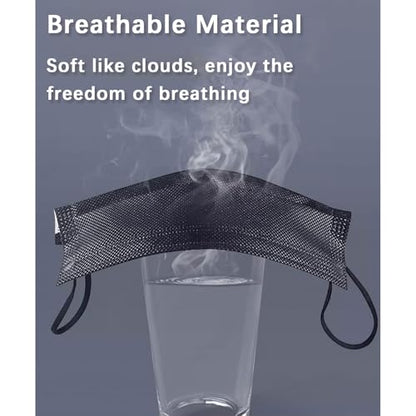 50 Pack Black Disposable Face Mask for Adults, Fashion 3-Ply Breathable Earloop Full Face Protection for Women & Men