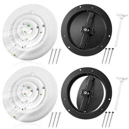Therwen 2 Set 8 Inch Round Vent Cover Ceiling Diffuser HVAC Vent Duct Cover Replacement with Steel Butterfly Damper Fitting in 8 Inch Duct, Outer Dimensions: 12"