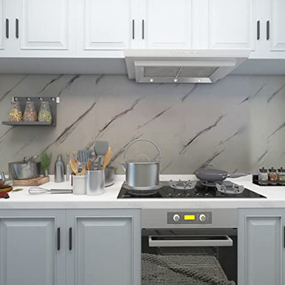 JSEVEM 16"¡¿118" Thick White and Grey Marble Wallpaper Peel Stick Waterproof White Gray Marble Contact Paper Vinyl Wrap Glossy Self Adhesive Granite Tile Sticker for Kitchen Cabinets Table Countertops