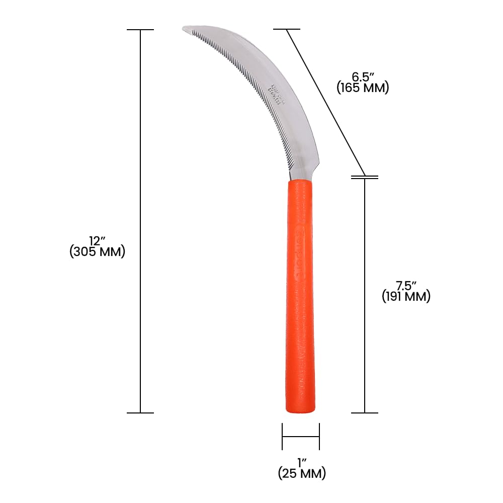 Zenport K208P Harvest Sickle with Plastic Handle, Light Serration, 6.5-Inch Stainless Steel Blade , Orange