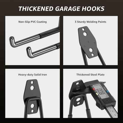 8 Pack 5.2x5.1 Inch U Garage Hooks,Utility Steel Heavy Duty Wall Mount Hangers,with Anti-Slip Coating,for Hanging Bike,Ladder,Ropes,Bulk Items,Power,Yard and Garden Tools