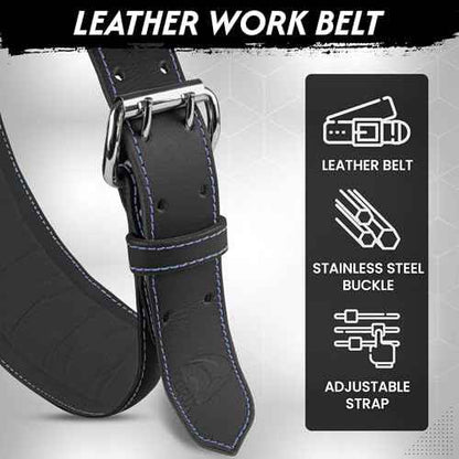 ABRIX Leather Tool Belt for Men ? Heavy Duty 28 Pocket Tool Belts with Padded Foam, Adjustable (Fits 30" to 50"), Maroon (Chocolate, Extra Large) (Black, Extra Large) (Black)