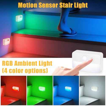 16 Pack Motion Sensor Stair Lights for Indoor, Wireless RGB Battery Operated Night Light, Led Stick On Hallway Closet Under Cabinet Stairway Automatic Lamp for Bedroom Kitchen Bathroom
