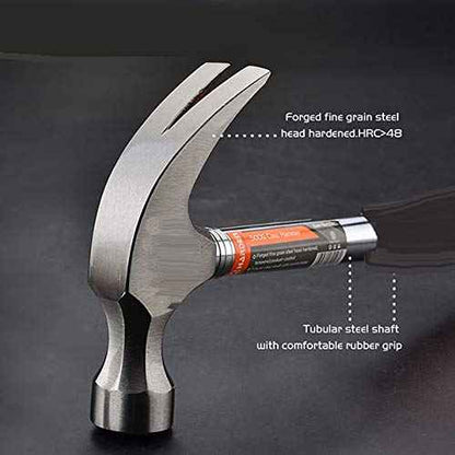 Edward Tools Harden 8 oz Claw Hammer - Solid Tubular Steel Handle - Forged Fine Grain Steel Head - Non slip rubber grip handle