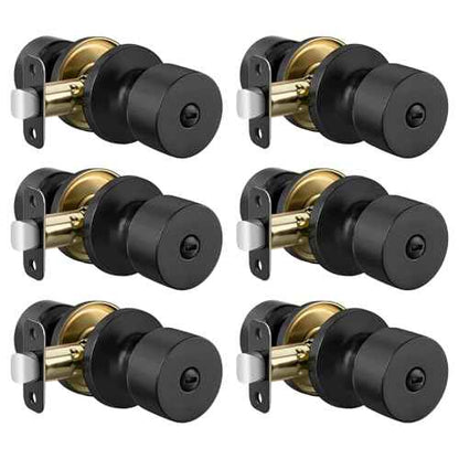 Haidms Matte Black Door Knobs Interior, Bedroom Door Knobs & Bathroom Privacy, Black Round Interior Door Knob 6 Pack