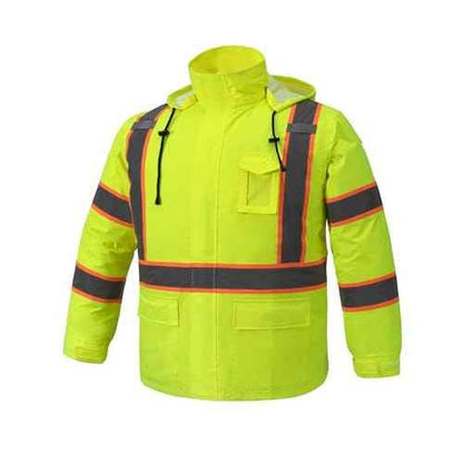 Men's Hi Vis Rain Jacket & Safety Rain Coat Waterproof Lightweight with Hood, Class 3 Reflective Adult Yellow Work Rain Jacket (L/XL)