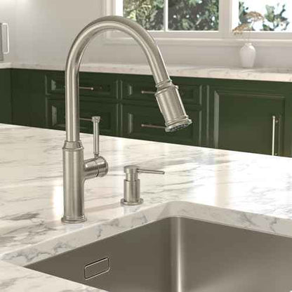 Lava Odoro Soap Dispenser for Kitchen Sink, Modern Brass Built in Countertop Pump Dispenser with 18 Oz Refillable Bottle, Kitchen Soap and Lotion Dispenser Spot-Free, Brushed Nickel, KSD-21