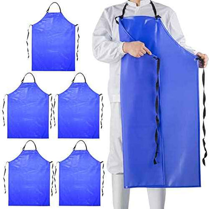 Chemical Resistant Vinyl Apron - Blue Plus Size Unisex PVC Aprons for Dishwashing,Dog Grooming,Gardening,Fish Cleaning,Lab Work£¨5 Pack£©