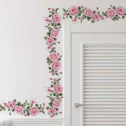 Pink Siren Rose Flower Vine Wall Stickers, sacinora Floral Art Botanical Wall Decals Removable Vinyl Peel and Stick for Furniture Door Living Room Bedroom Nursery Decorations