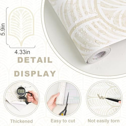 Sevalo Modern Peel and Stick Wallpaper Boho Contact Paper for Cabinet and Drawer Beige Geometric Wallpaper Self-Adhesive Removable Neutral Paper Shelf Liner Bedroom Bathroom Waterproof 17.3inW 78.7inL