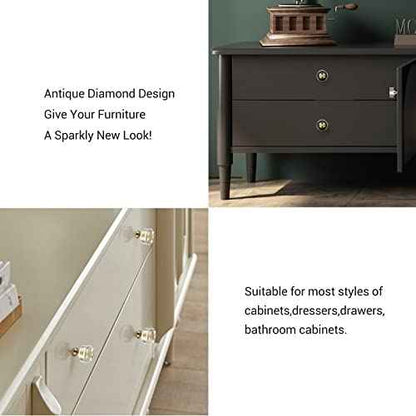 24-Pack 1-1/4-Inch White Cabinet Glass Crystal knobs Brass Drawer Round Knobs Dresser Pulls, Gold Hardware Kitchen Closet knobs for Bifold Doors