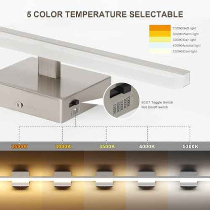 LED Modern Bathroom Light Fixtures 12W Brushed Nickel Vanity Lights Bar 5CCT Dimmable ixture Over Mirror Vanity Light for Bathroom Lighting 15.7 inch ETL Certificated