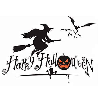 BooDecal Happy Halloween Wall Decals Stickers with Flying Witch and Bats Art Design for House Decorations Removable Halloween Series Wall Decals Stickers