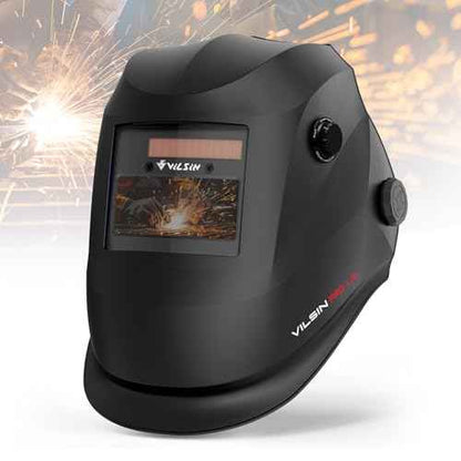 VILSIN Welding Helmet Auto Darkening Solar Powered Welding Hood with 2 Arc Sensor,Wide Shade 3/4-8/9-13 for TIG MIG ARC Weld Grinding Welder Helmet,Black