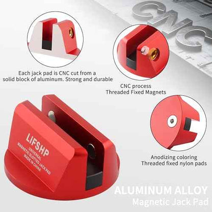 4Pcs Universal Aluminum Grooved Magnetic Jack Pad, Jacking Puck Pinch Weld Frame Rail Adapter, for Car SUV Truck Pickup Sedan MPV Wagon, Change Tire Repair Tires Oil Change Must Have-Red